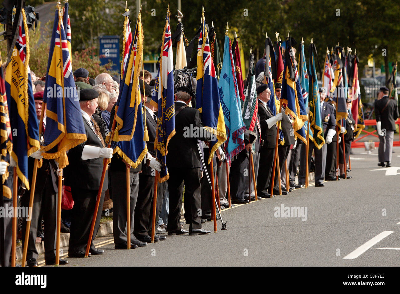 Standard bearers at the repatriation memorial in Carterton, Oxfordshire