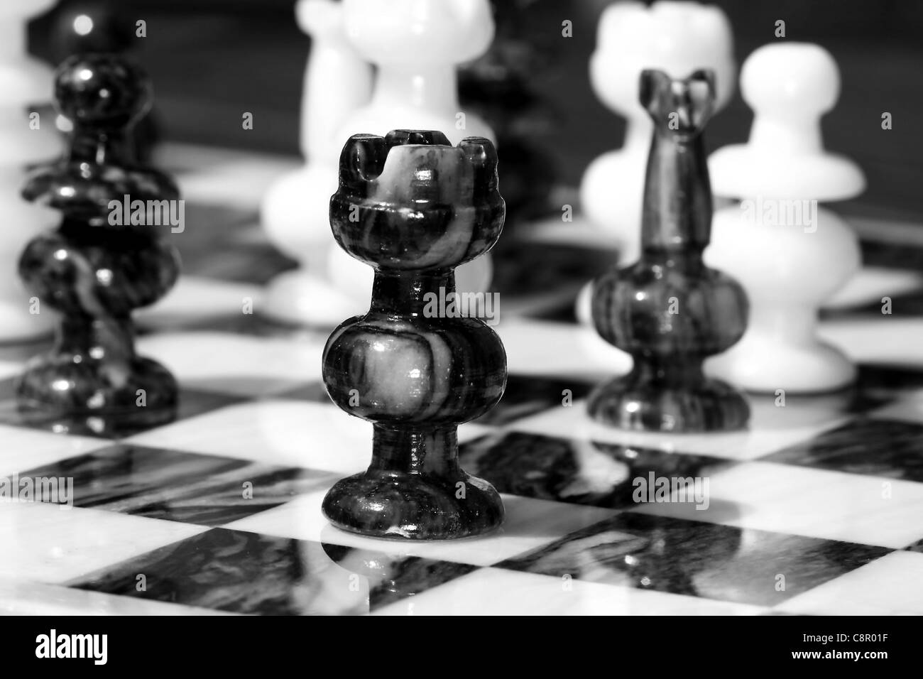 Detail onyx chessboard SW Stock Photo