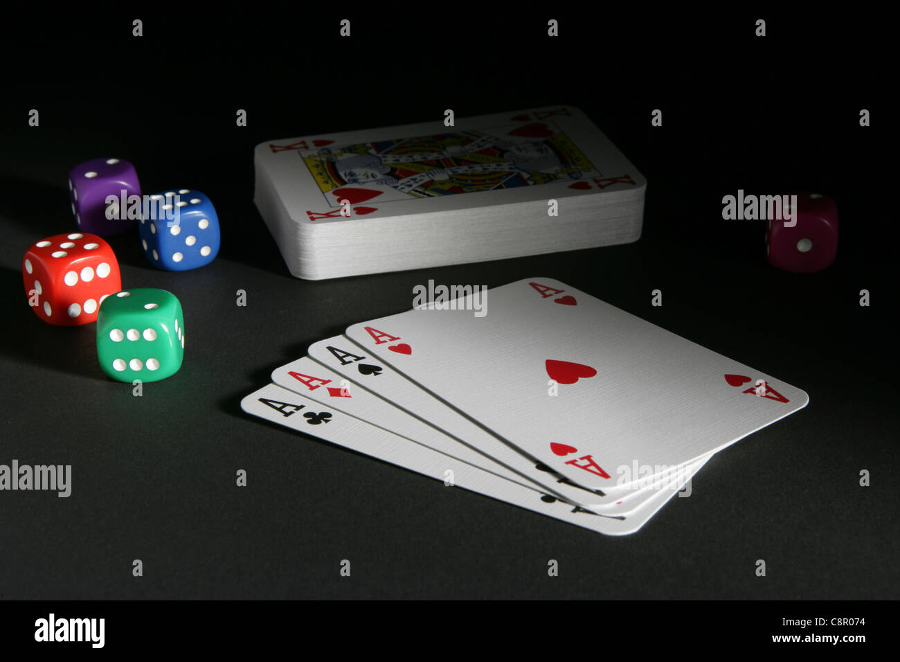 playing cards & dice black backgound Stock Photo Alamy