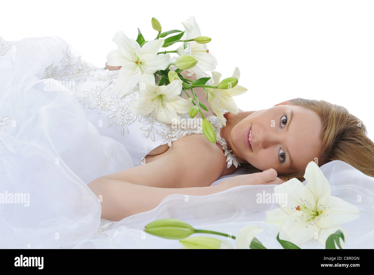 bride with a bouquet of lilies Stock Photo - Alamy
