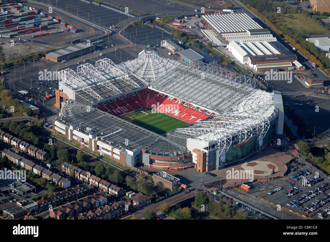 Aerial view of Old Trafford football stadium, home of Manchester United FC Stock Photo