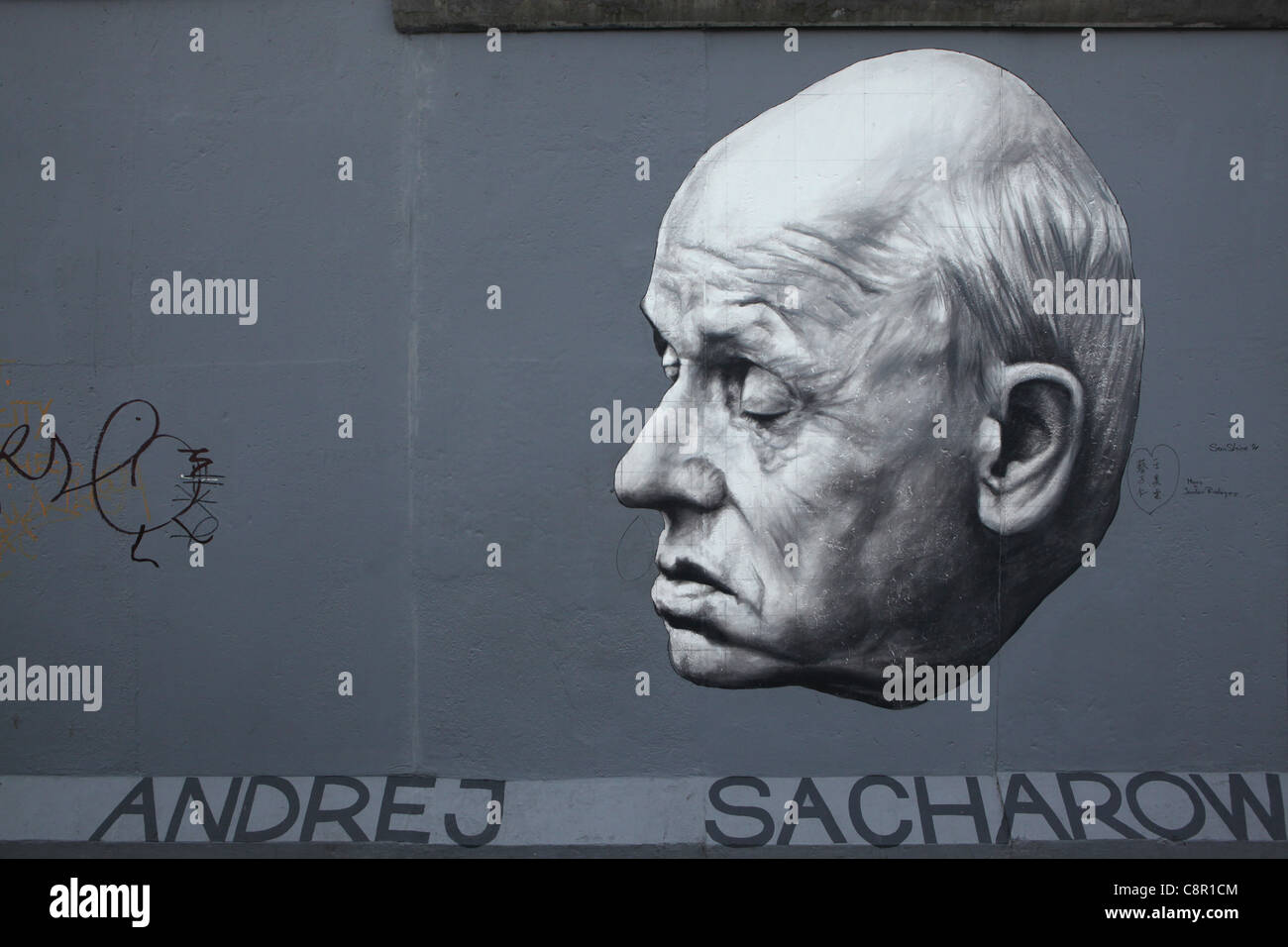 Andrei Sakharov pictured by Russian artist Dmitri Vrubel on the Berlin Wall in East Side Gallery in Berlin, Germany. Stock Photo