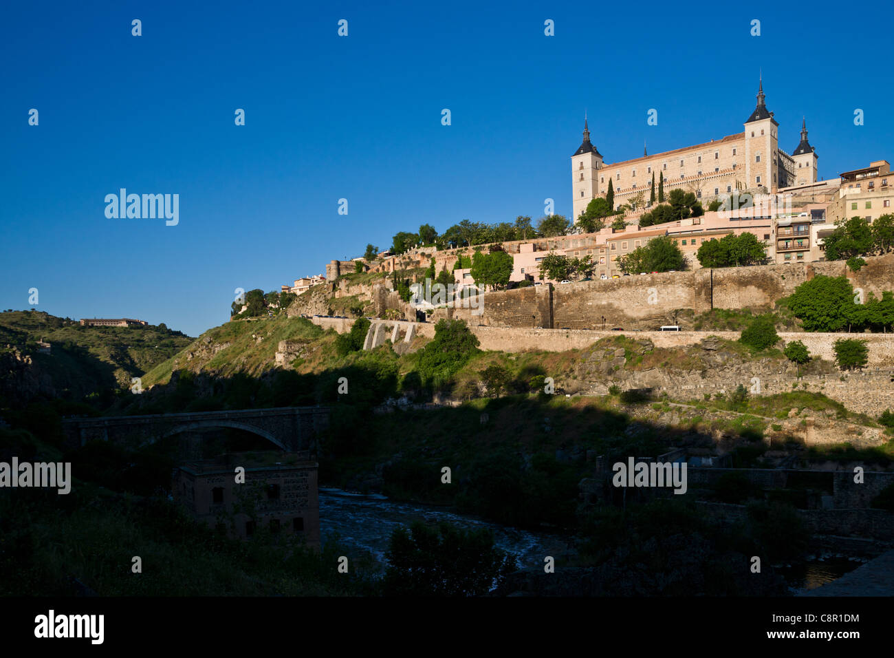 View of Toledo with Alcázar on top of the hill Stock Photo