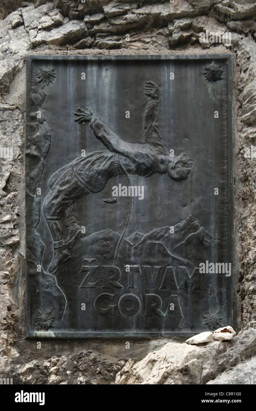 Monument to the victims of Mount Triglav in the Vrata Valley in the Julian Alps, Slovenia. Stock Photo
