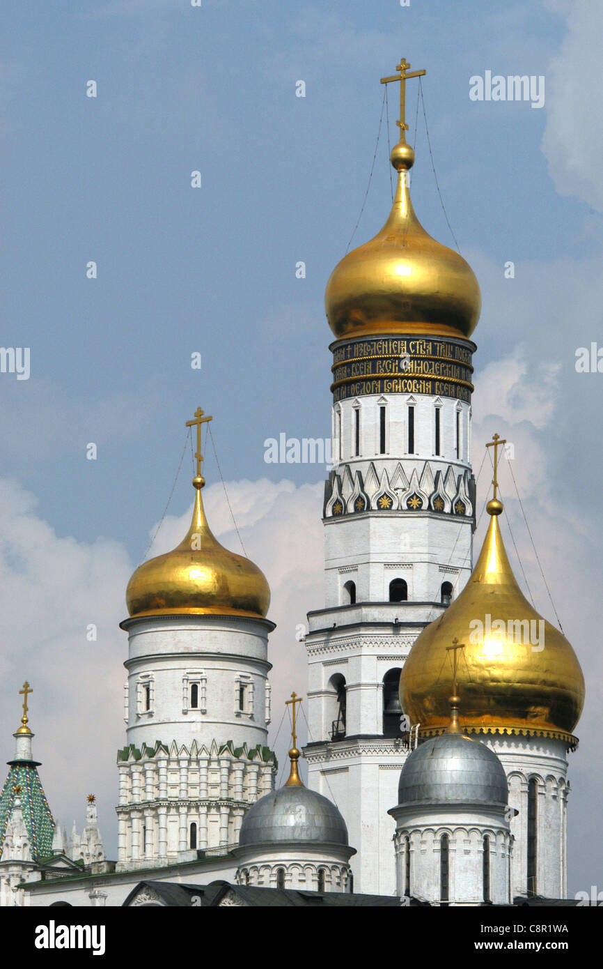 Ivan the Great Bell Tower and the Archangel Cathedral in Moscow Kremlin, Russia. Stock Photo