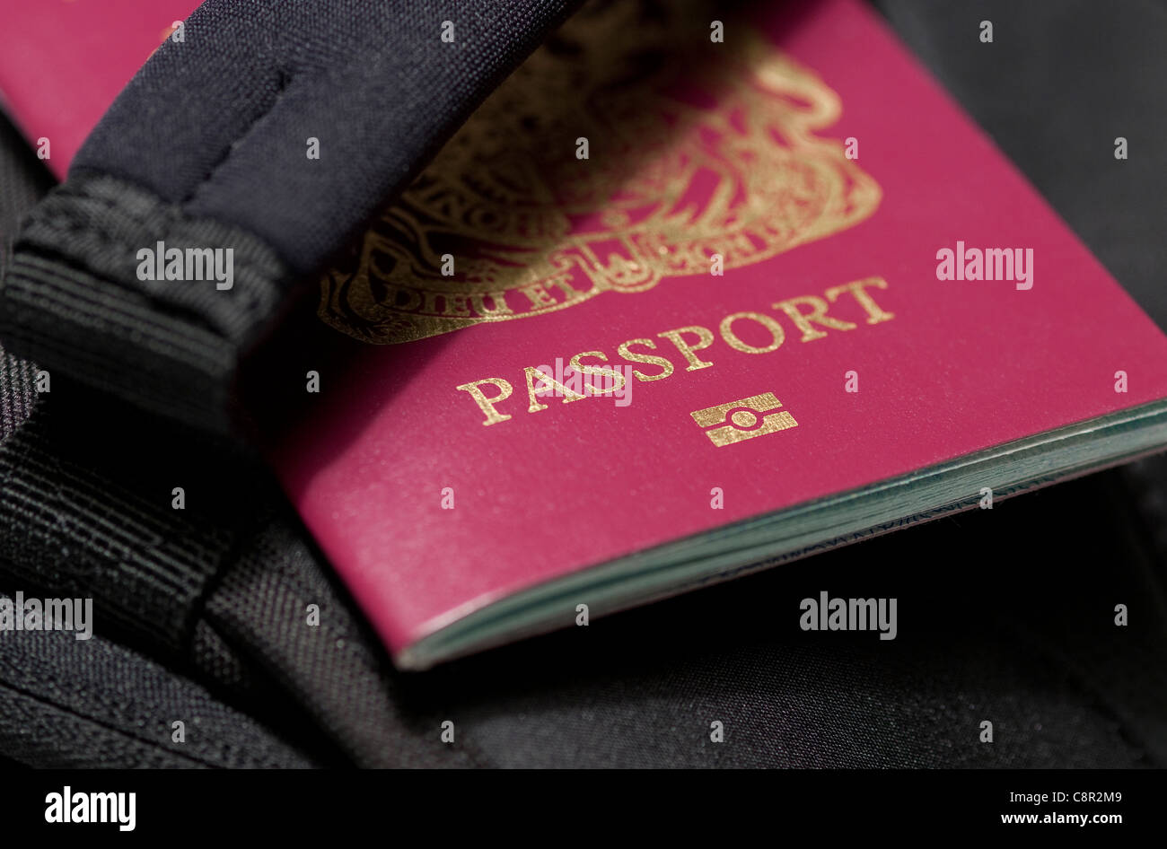 british passport on black case Stock Photo