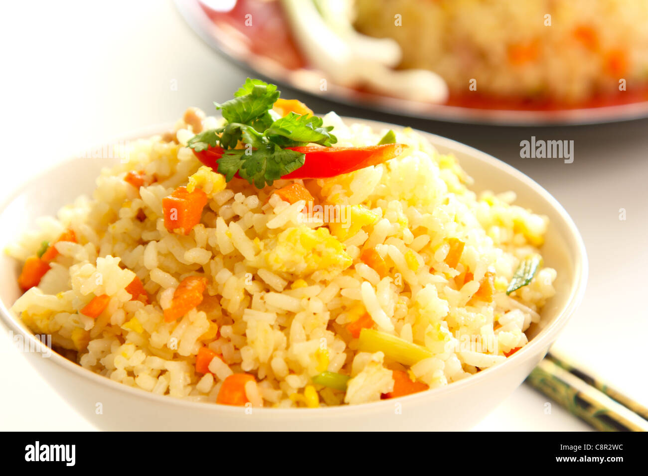 Fried rice with vegetable ,egg and pork Stock Photo