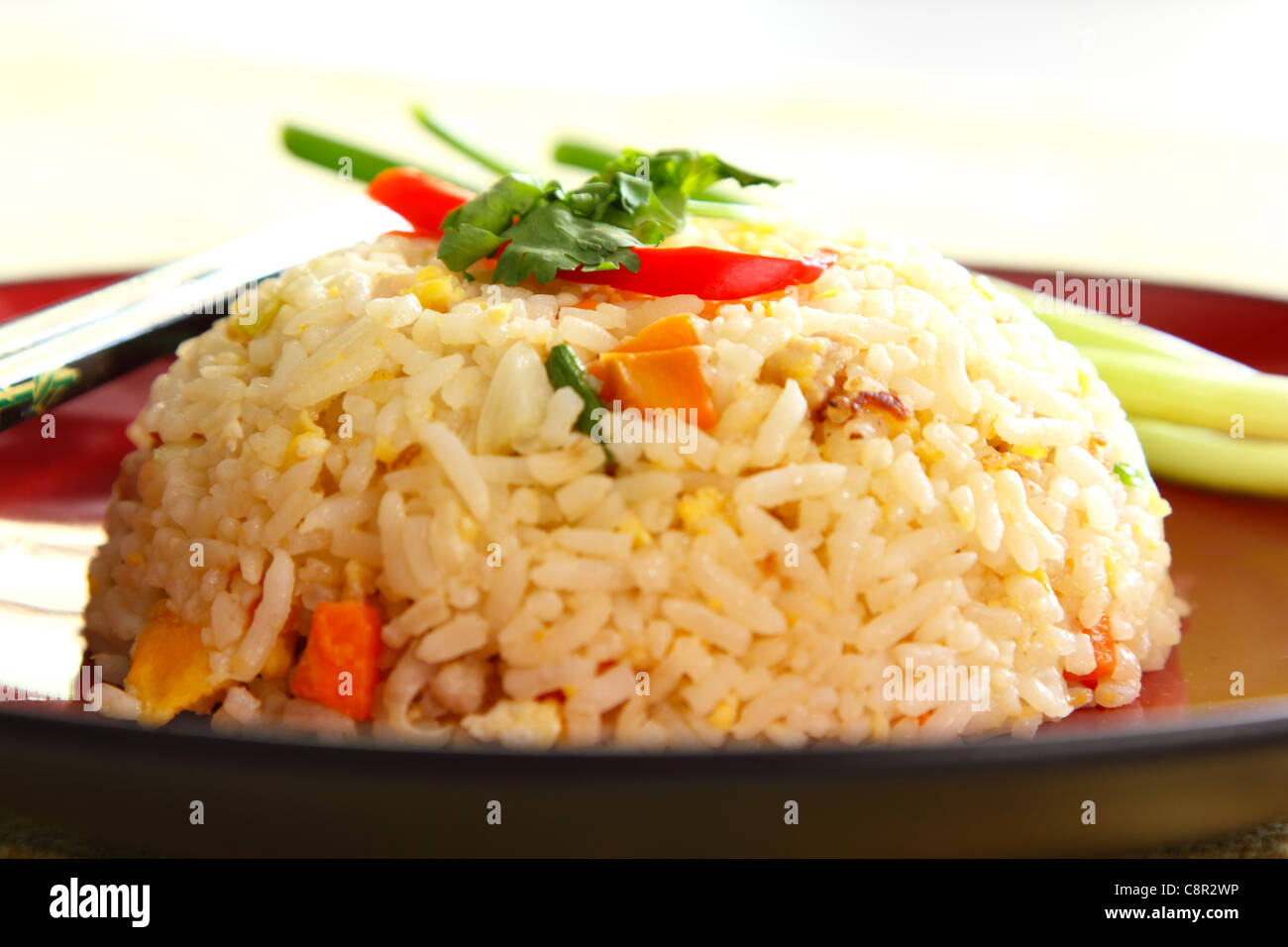 Fried rice with vegetable ,egg and pork Stock Photo