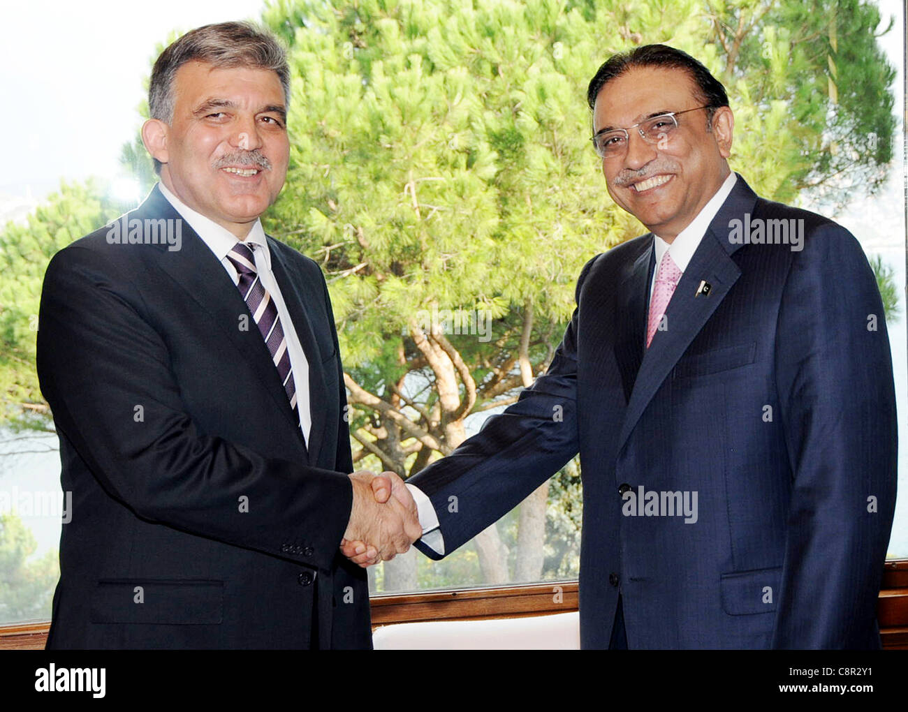 Pakistan President, Asif Ali Zardari shakes hand with his Turkish Counterpart Abdullah Gull during their meeting in Istanbul Stock Photo