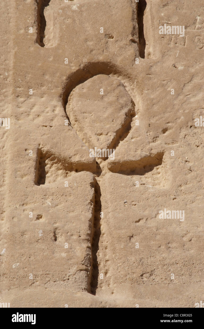Ankh or key of life. Relief. Great Temple. Abu Simbel. Egypt. Stock Photo