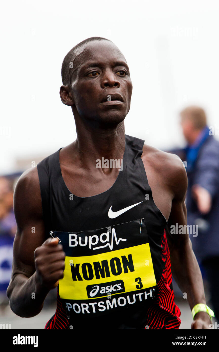 PORTSMOUTH, UK, 30/10/2011. Kenyan athlete Leonard Komon runs down the final straight to comfortably win the Elite Men's category of the Bupa Great South Run in a time of 46 minutes 18 seconds after leading from the outset. Stock Photo