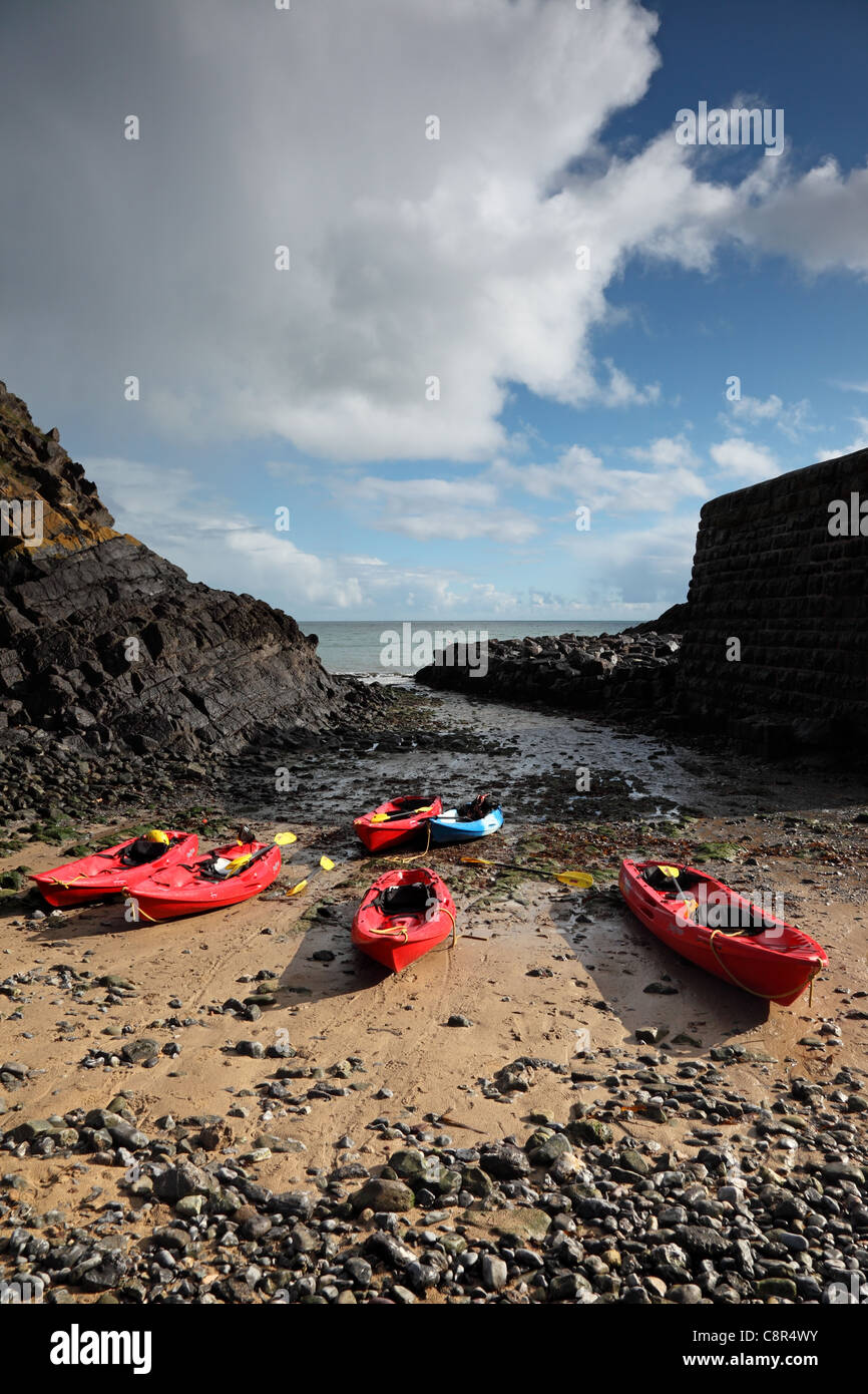 Canoes on the Beach at Stackpole Quay Pembrokeshire National Park Wales ...