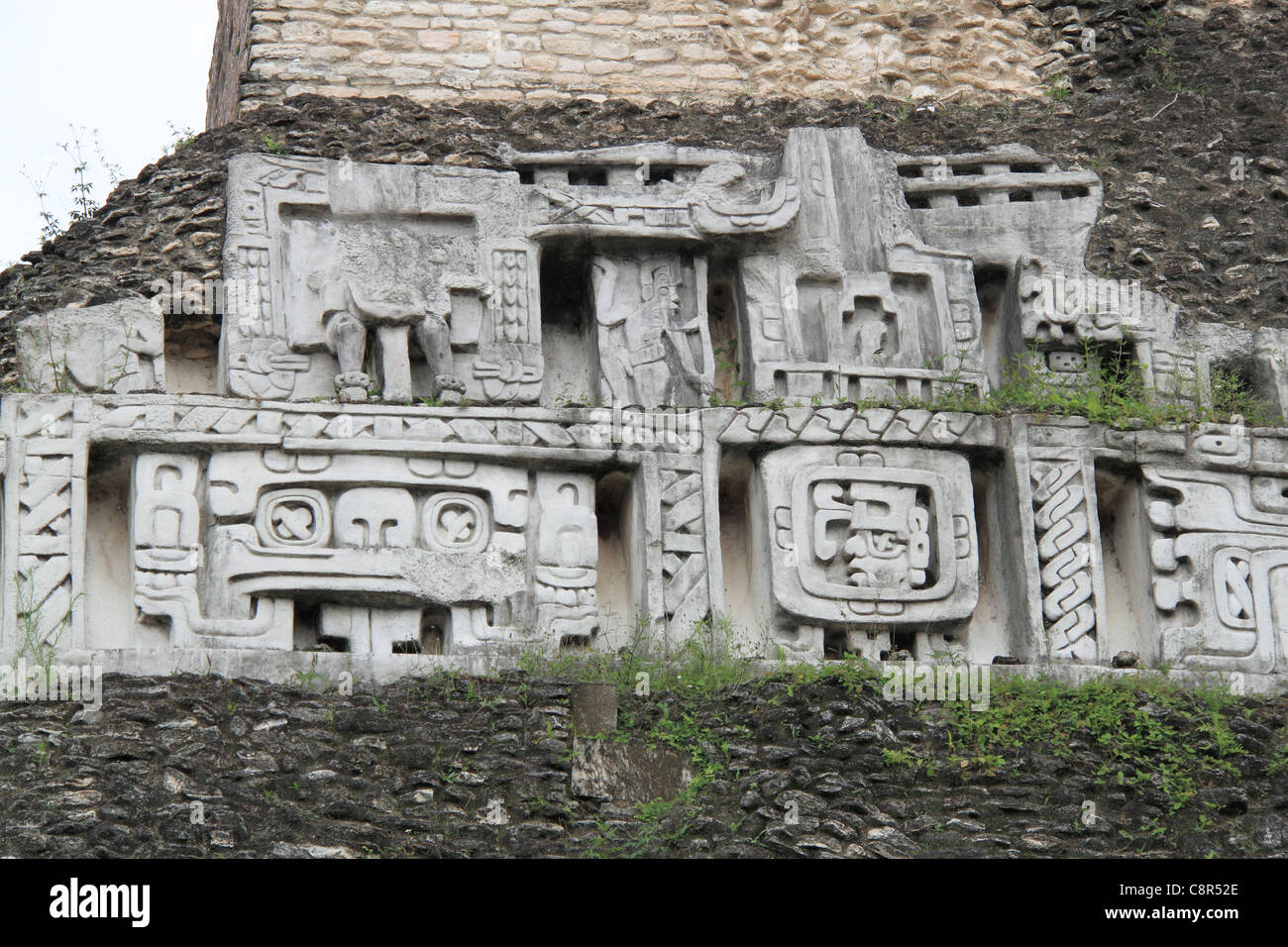 Restored stucco frieze, west side, 'El Castillo', Xunantunich, San Jose Succotz, San Ignacio, Cayo, west Belize, Central America Stock Photo