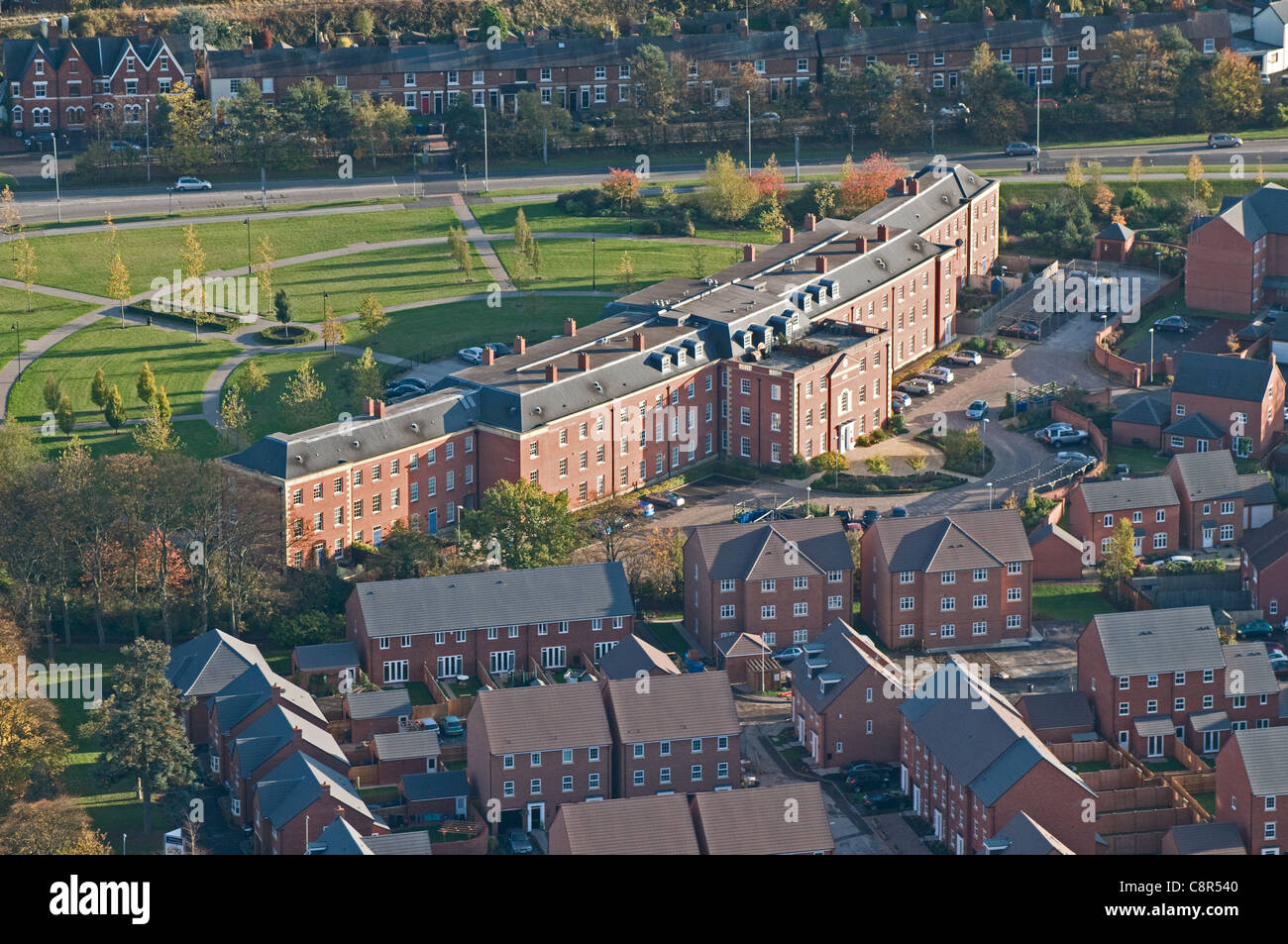 Aerial view of Crescent Housing development Lichfield Staffordshire