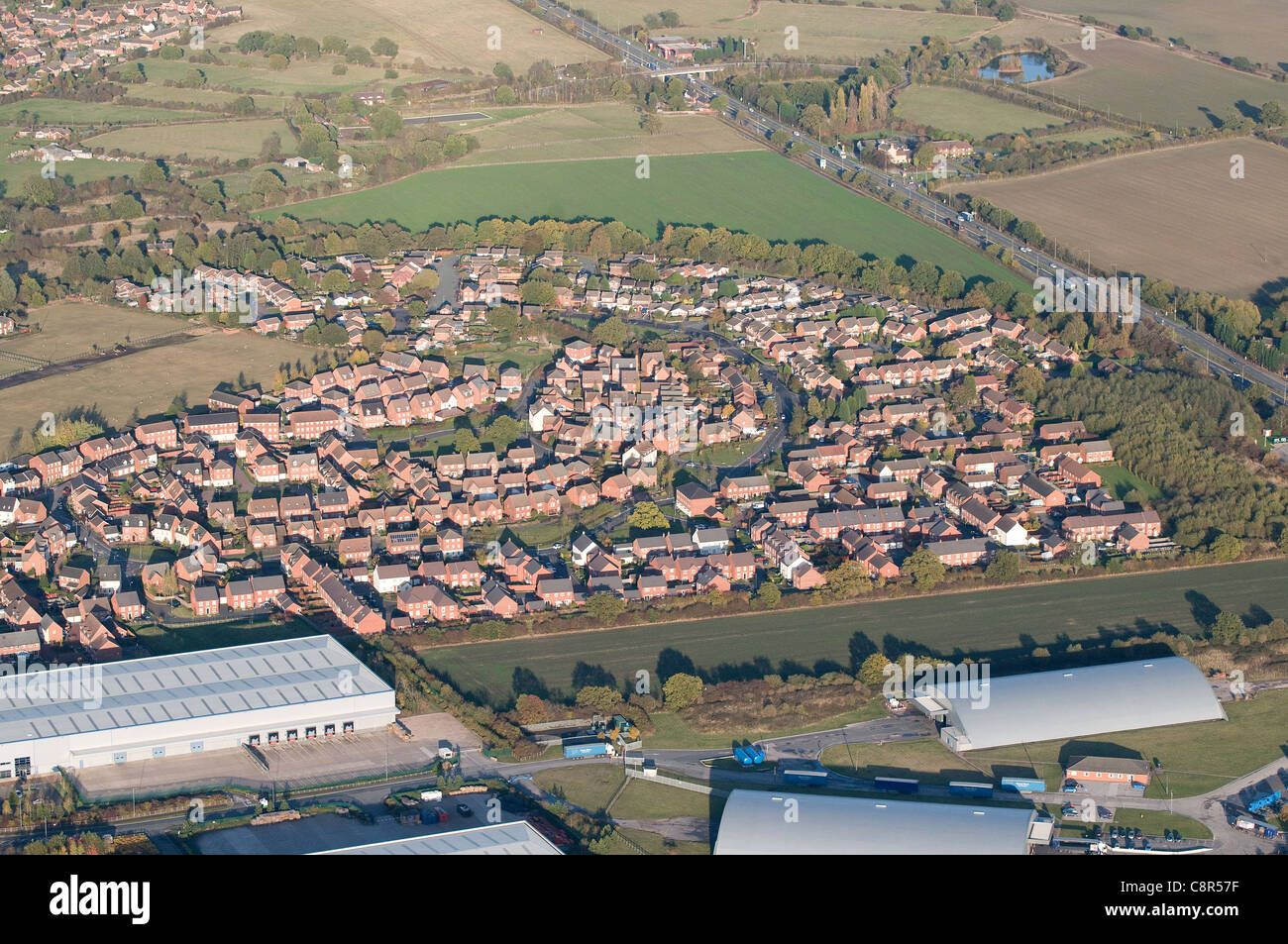 Aerial view of Fradley village near Lichfield Staffordshire England