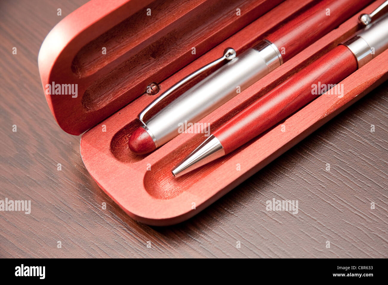 Pens on a table Stock Photo
