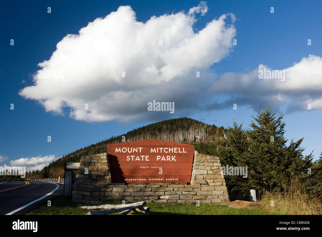 Entrance to Mount Mitchell State Park - Blue Ridge Parkway - near Burnsville, North Carolina USA Stock Photo