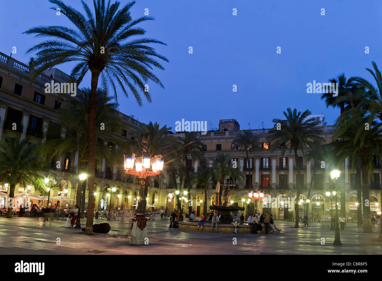 Spain, Barcelona, Plaza Real at twilight Stock Photo
