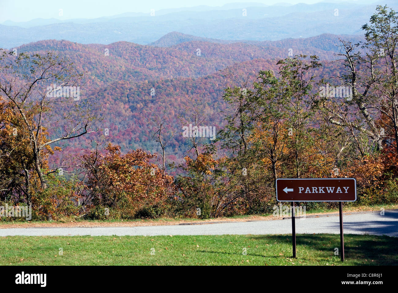 Blue Ridge Parkway Sign near Asheville, North Carolina, USA Stock