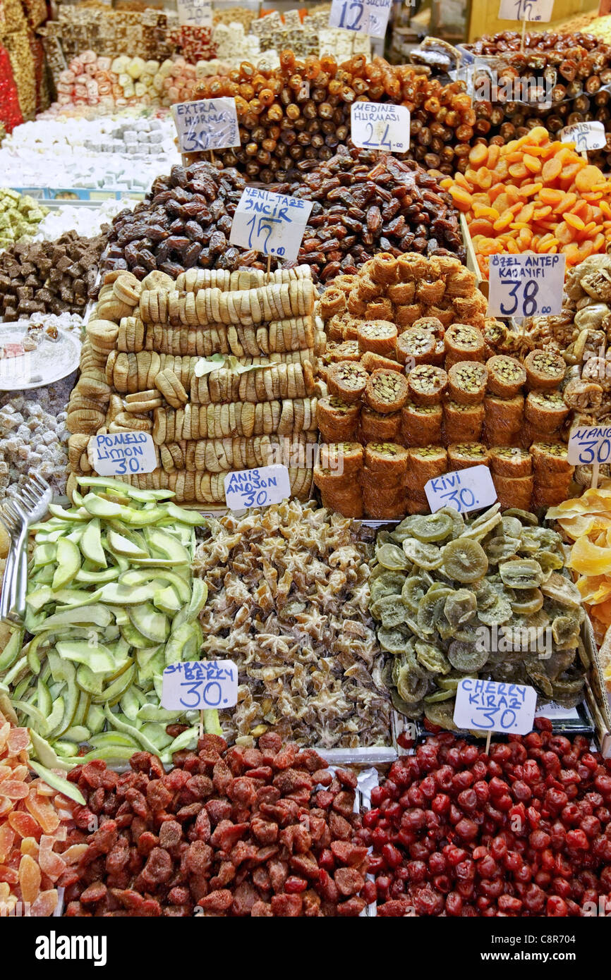 Misir Carsisi, spice bazaar,turkish delight, interieur, Istanbul, Turkey , Europe, Stock Photo