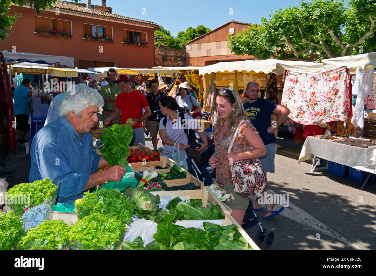 Market in Roussilion, Vaucluse, Provence, South France Stock Photo