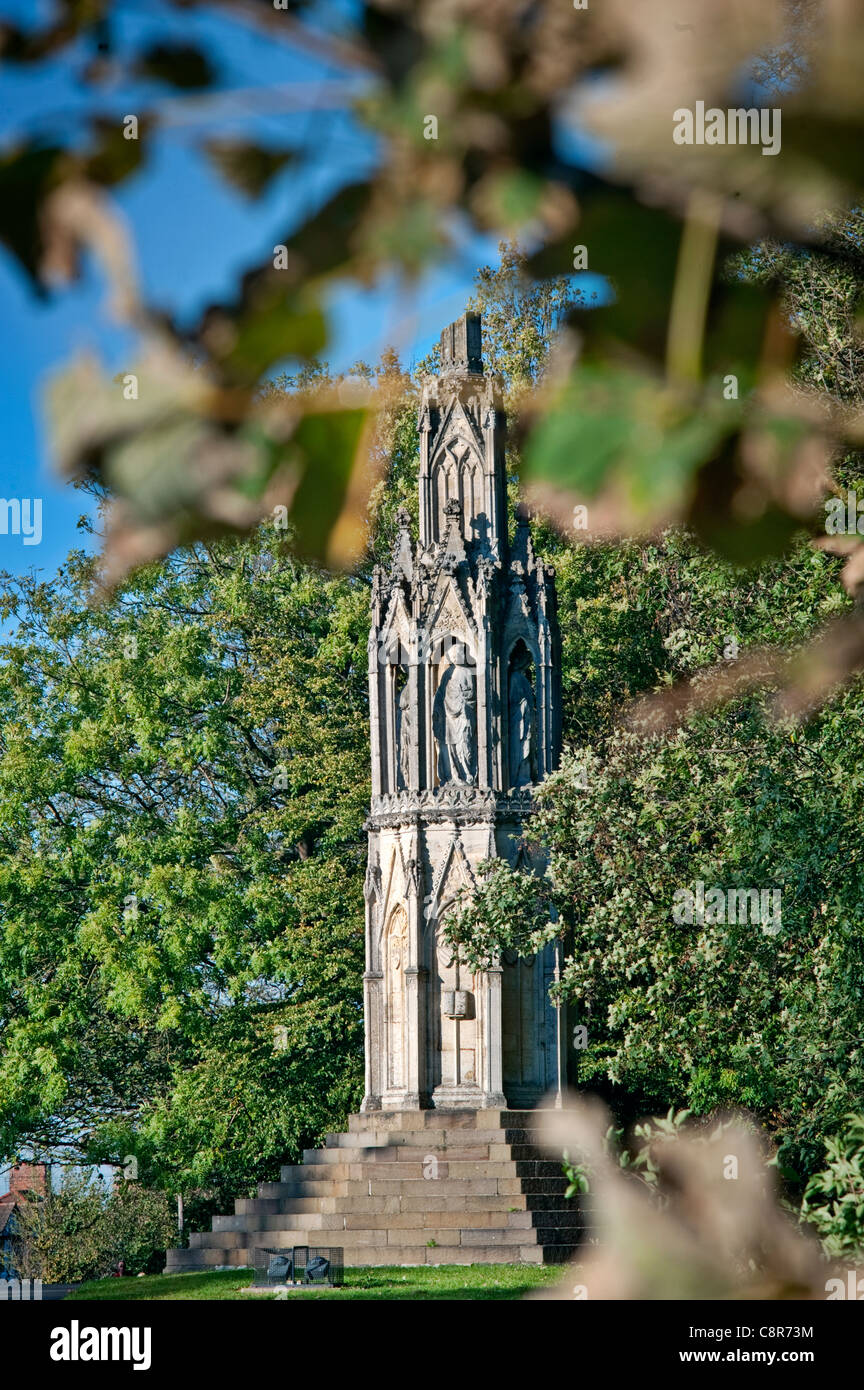 Monument near Northampton, UK, erected by King Edward 1 of England to the memory of his wife, Queen Eleanor. Stock Photo