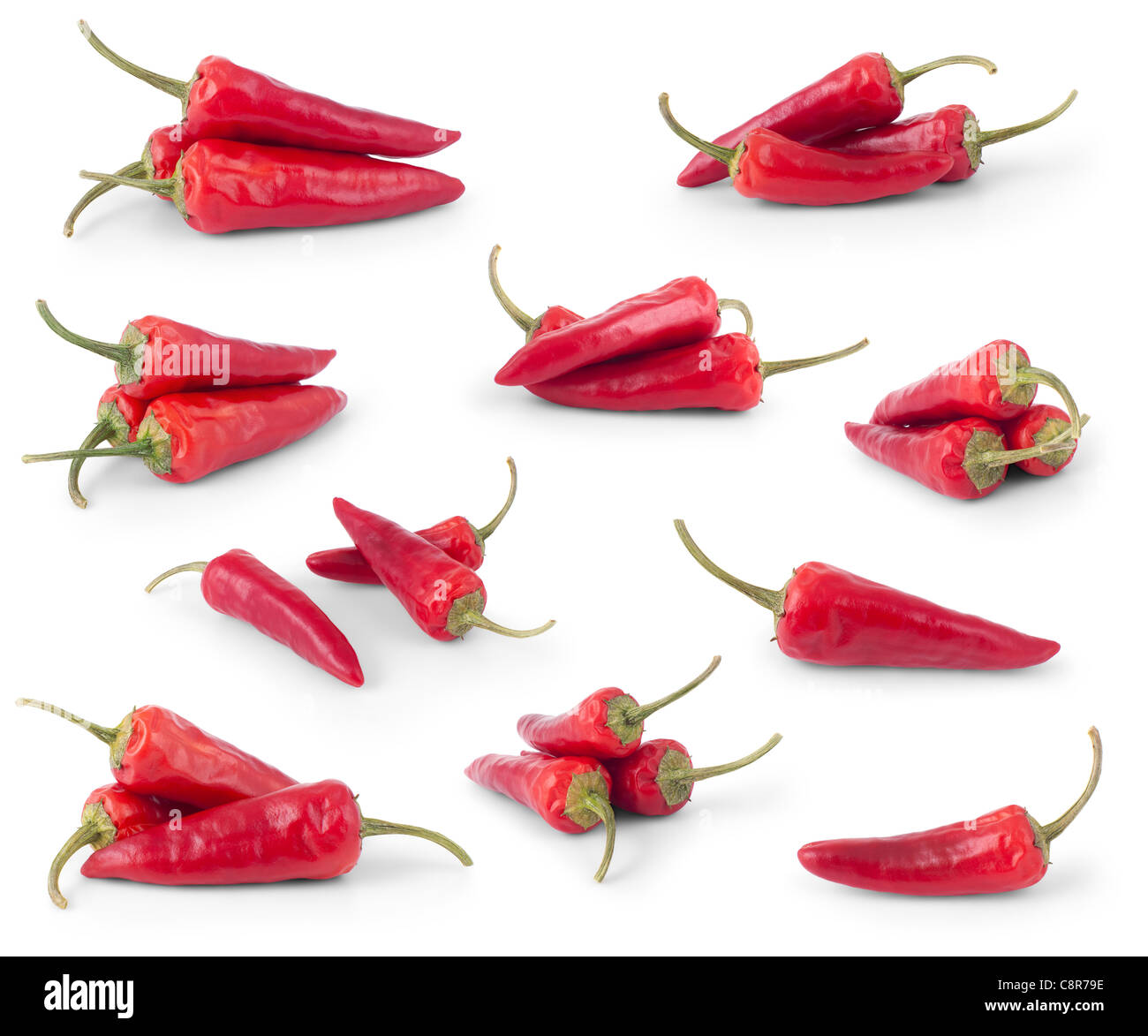 Set of red chili peppers isolated on white background Stock Photo - Alamy