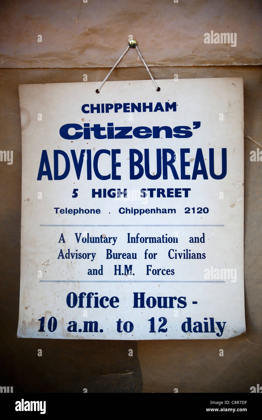 Antique Chippenham Citizens Advice Bureau Notice Stock Photo