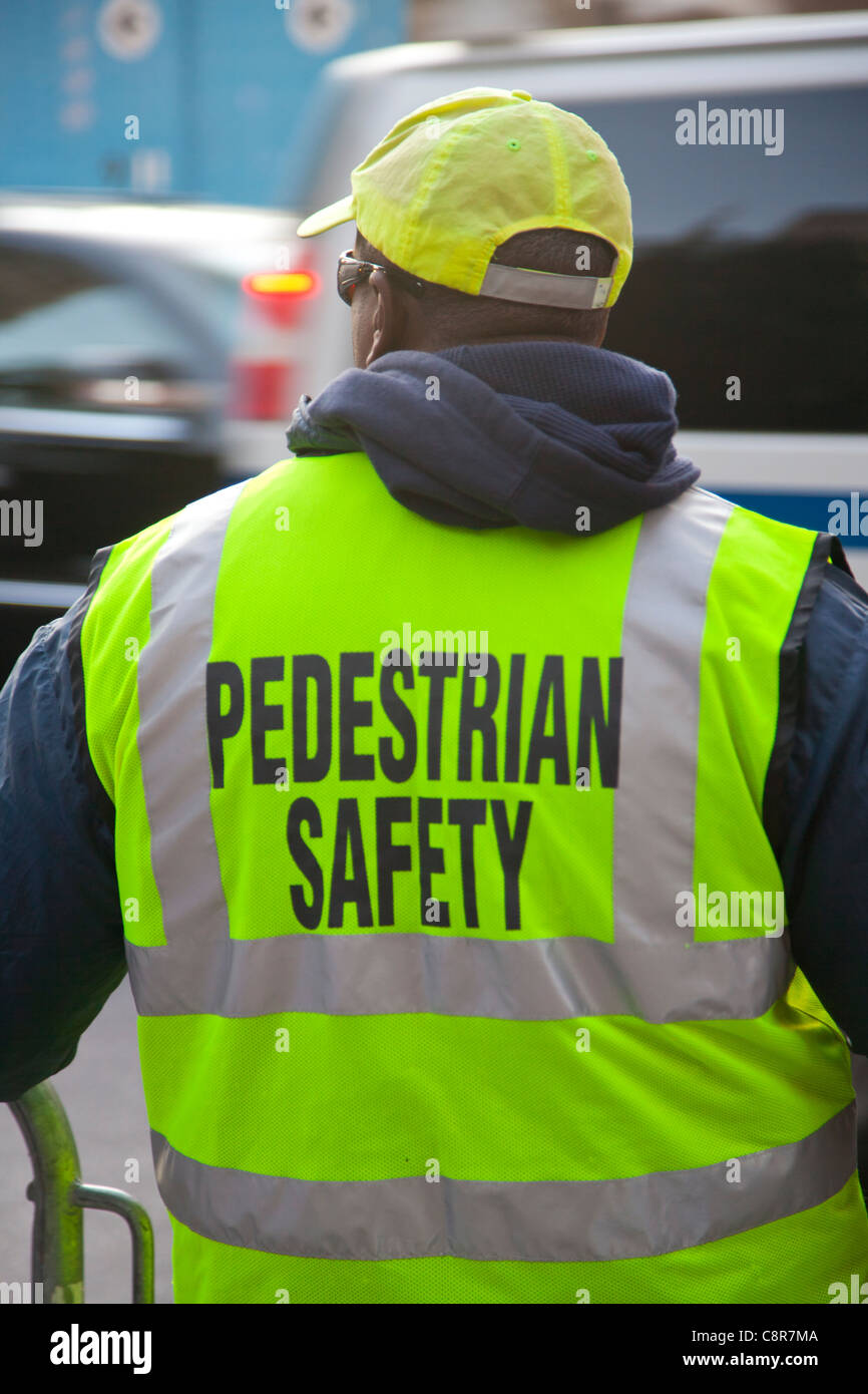 Pedestrian Safety vest on construction worker Stock Photo