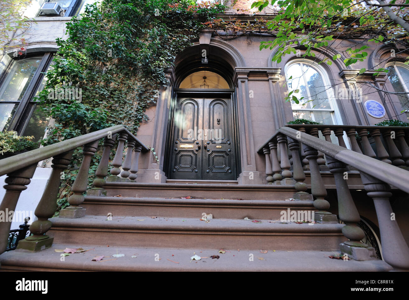 The house on West 10th St. in Greenwich Village to which poet Emma Lazarus and her family moved in 1883 dates from 1850-1855. Stock Photo