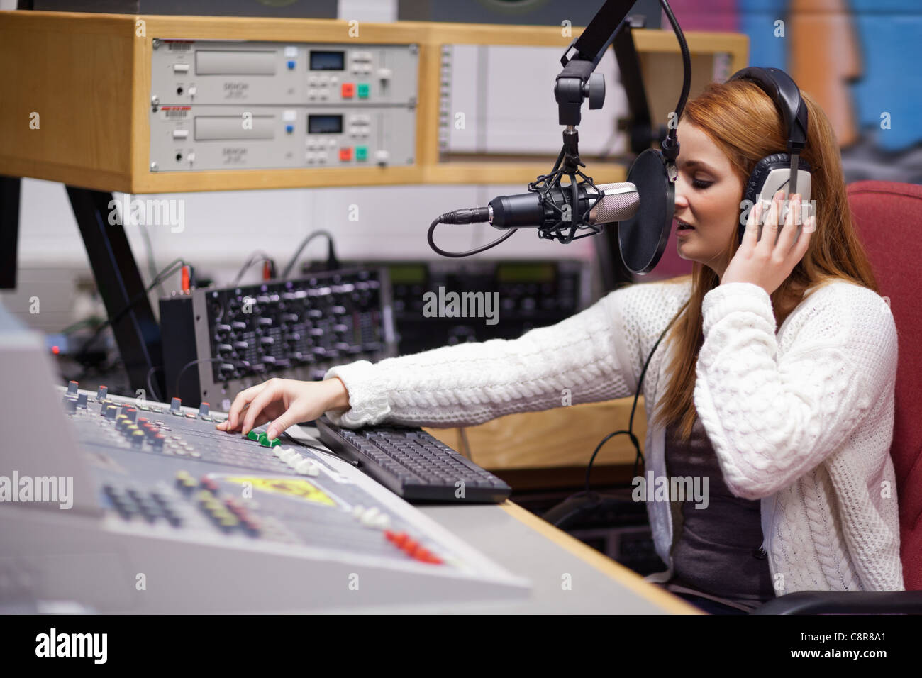 Radio host mixing Stock Photo Alamy