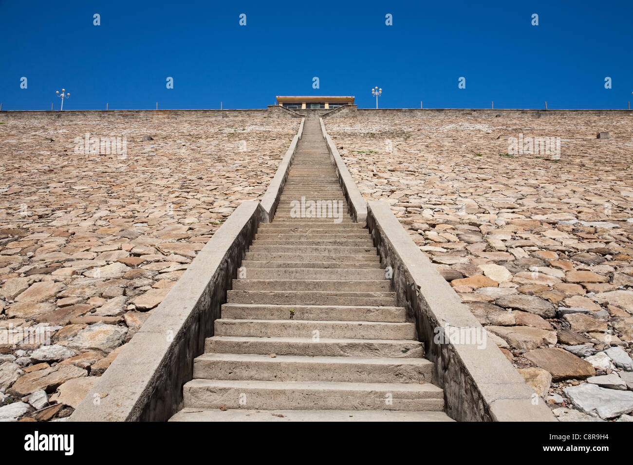 Long stair steps to the top of dam Stock Photo