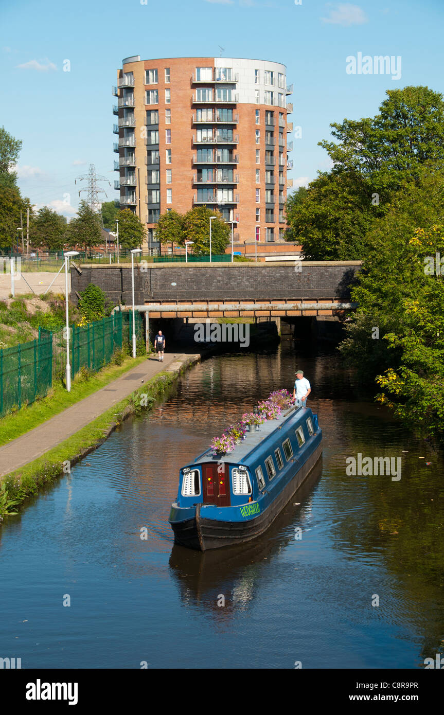 A narrowboat on the Ashton Canal, Clayton, Eastlands, Manchester