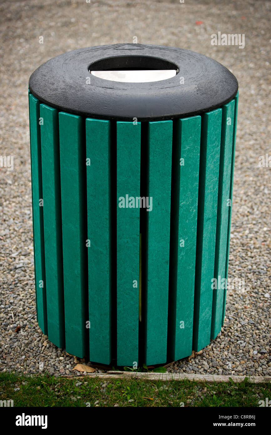 A unique, green, public trash bin Stock Photo Alamy