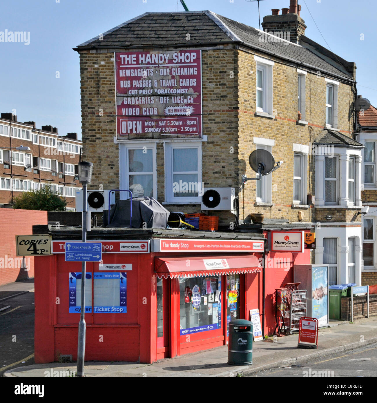 'The Handy Shop' local convenience store corner shop retail business Lewisham London England UK Stock Photo