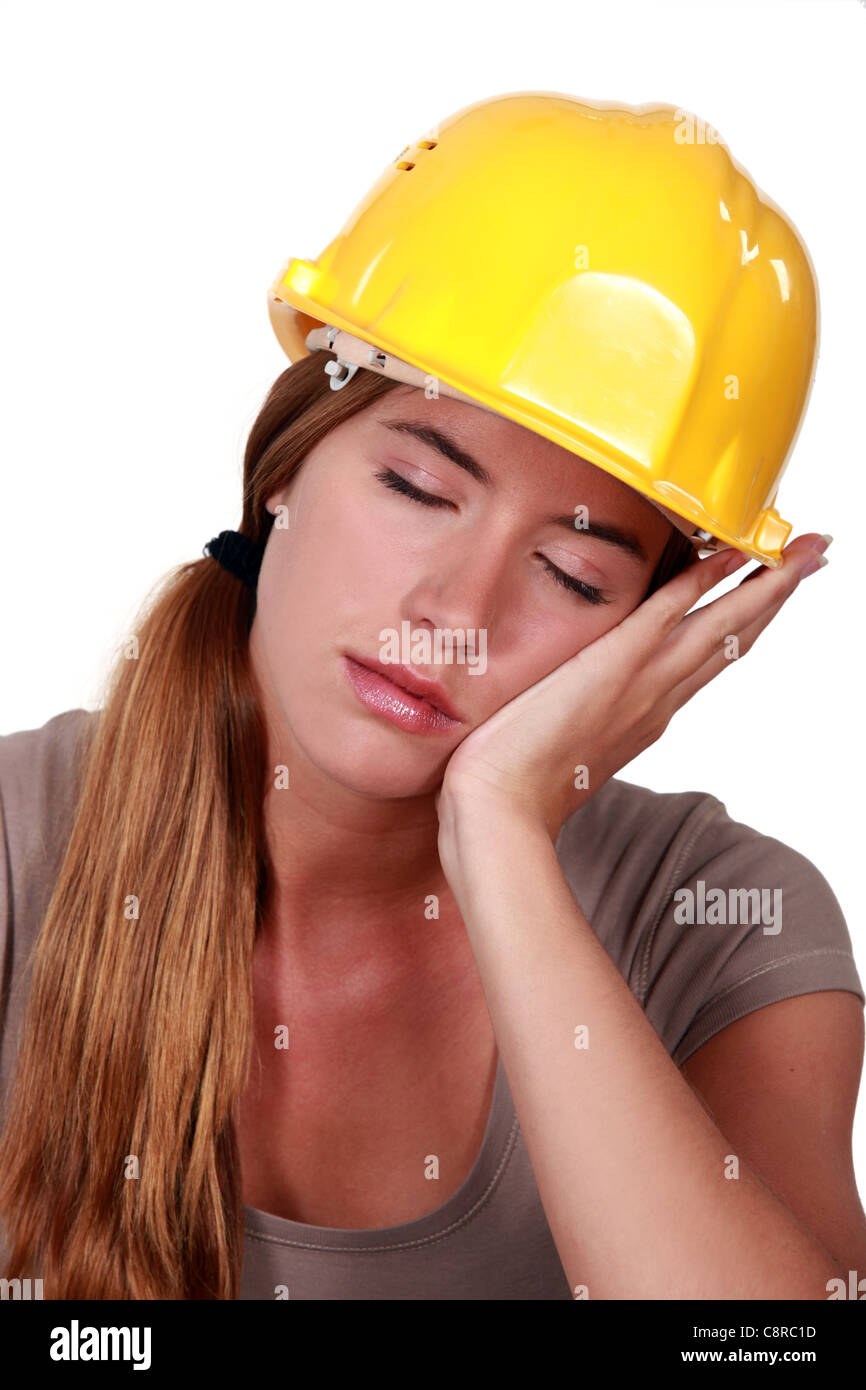 Tired construction worker stock photo alamy