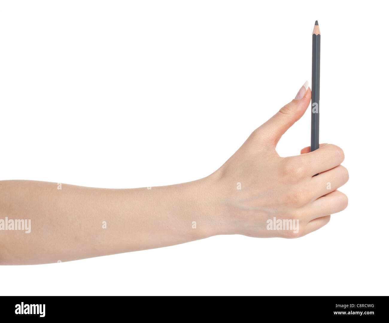 Woman hand holding pencil isolated on white background Stock Photo - Alamy