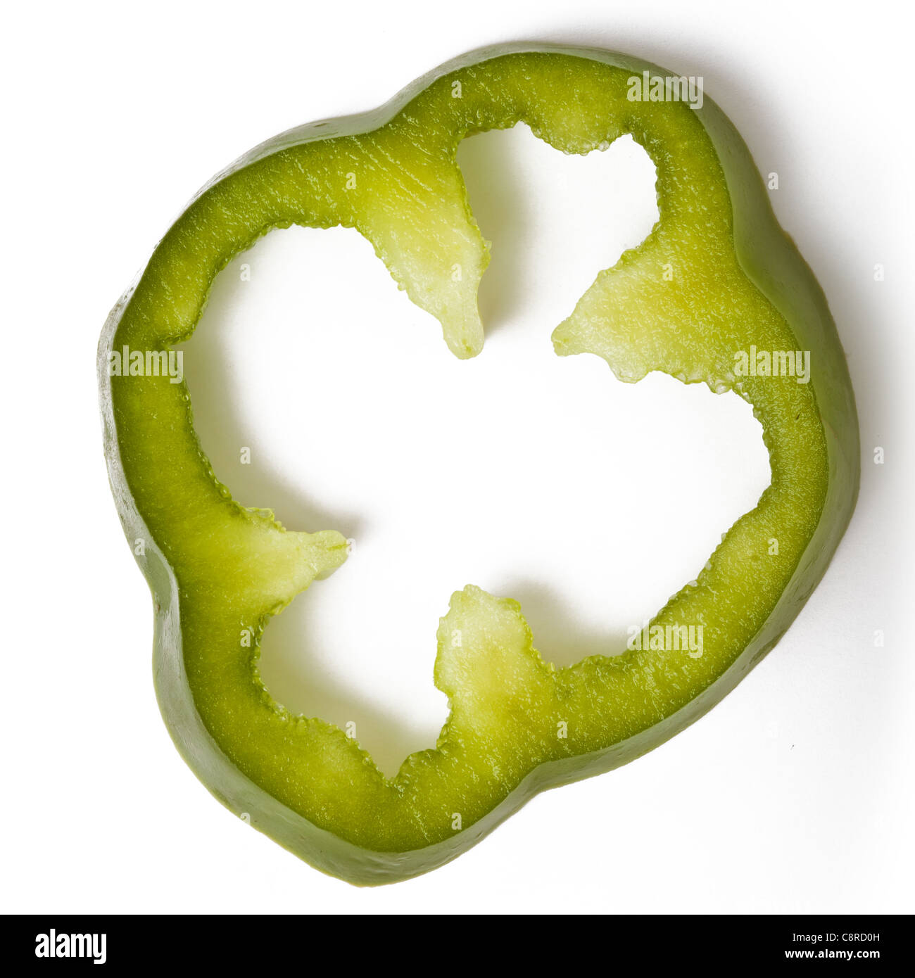 Single green pepper slice on white background with shadow Stock Photo Alamy