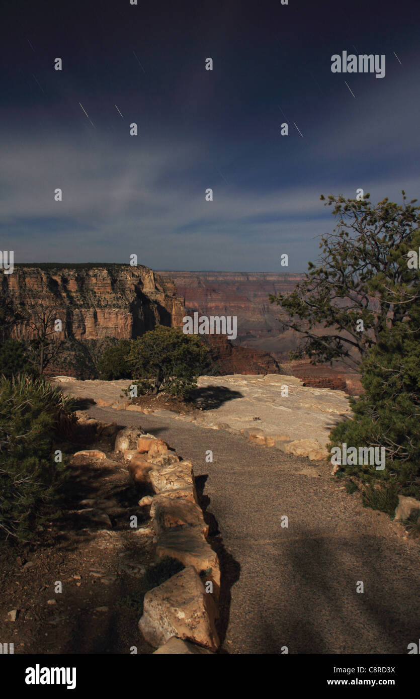 Grand Canyon National Park by moonlight at Yavapai view point. Stock Photo