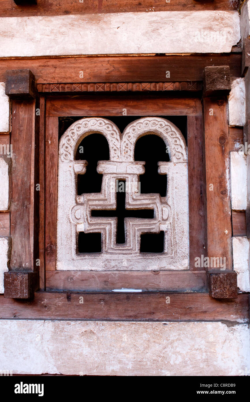 Detail of the window carvings at Yemrehanna Kristos near Lalibela in ...