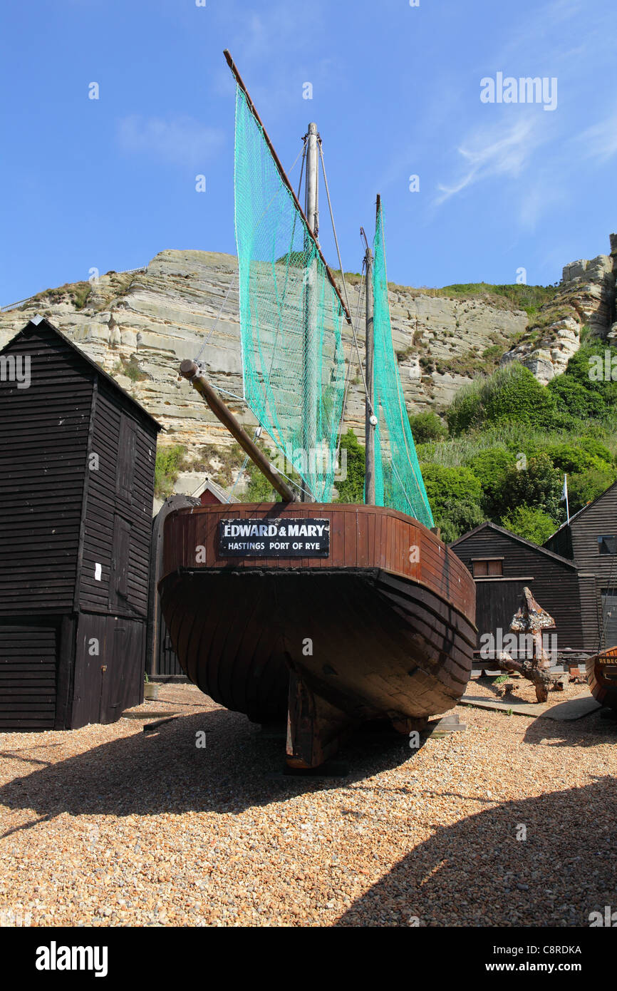Edward and Mary historic fishing boat Hastings Heritage Quarter East Sussex England UK Stock