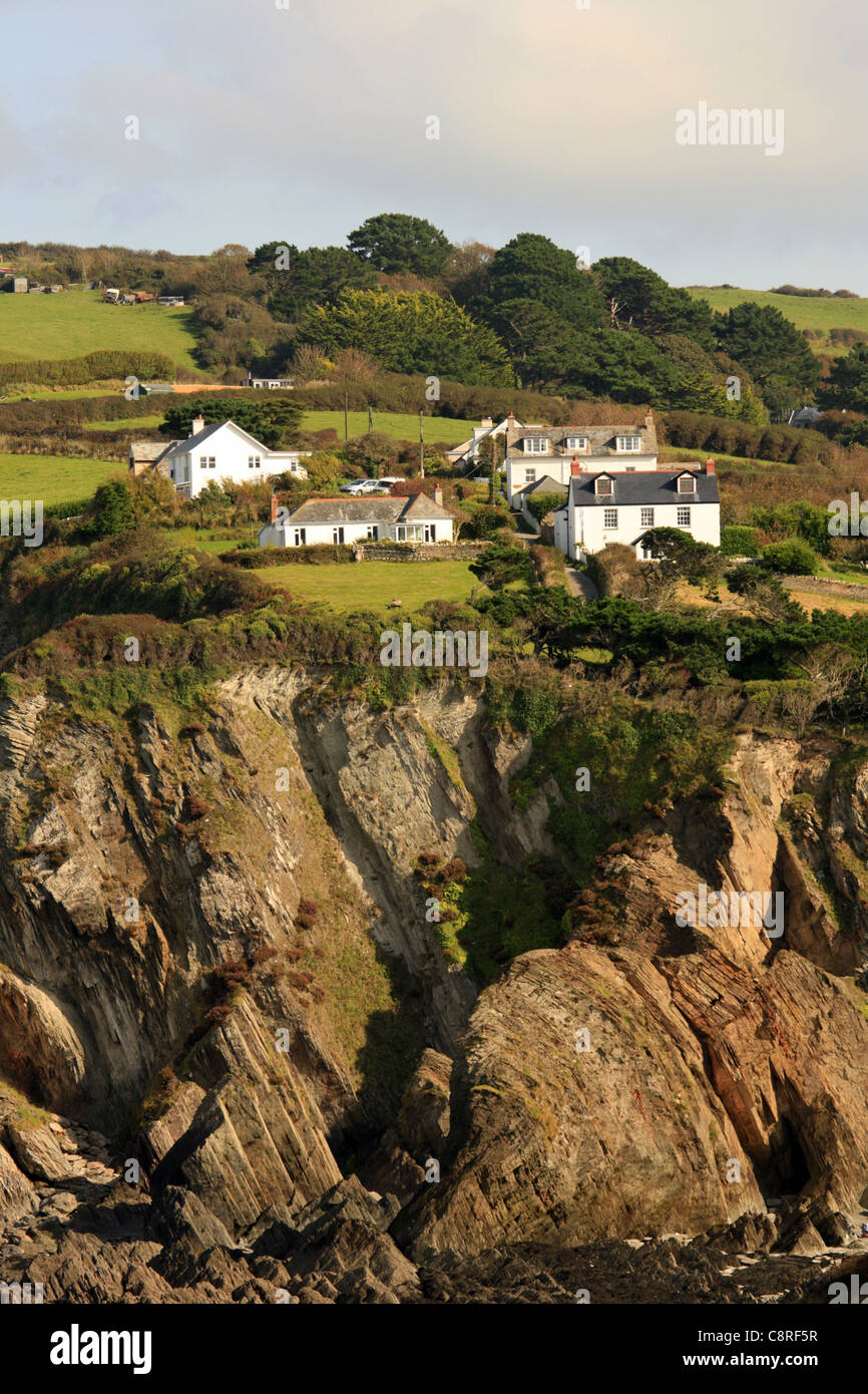 Clifftop properties, Lee near Devon, England Stock Photo