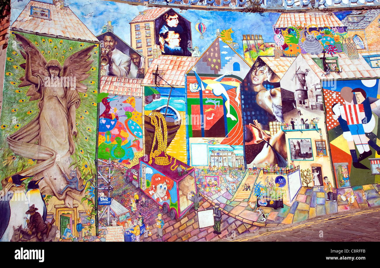 Artwork mural on wall, Scarborough, Yorkshire, England Stock Photo Alamy