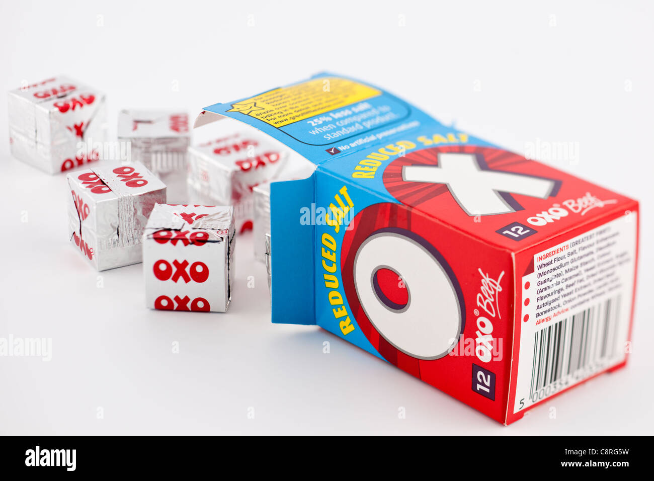 Box of twelve reduced salt oxo Stock Photo Alamy