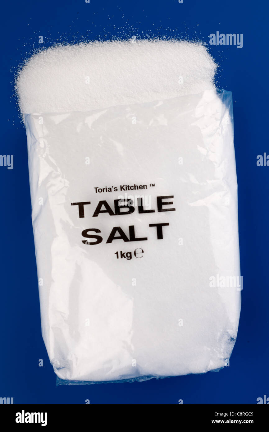 1kg bag of Torias table salt Stock Photo