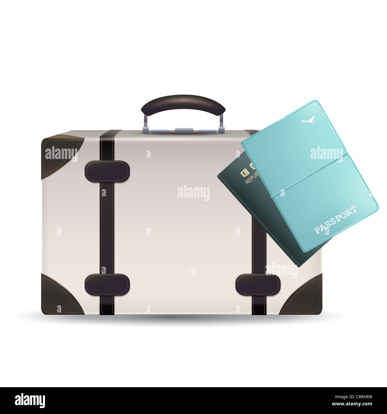 Illustration of suitcase with passport Stock Photo - Alamy