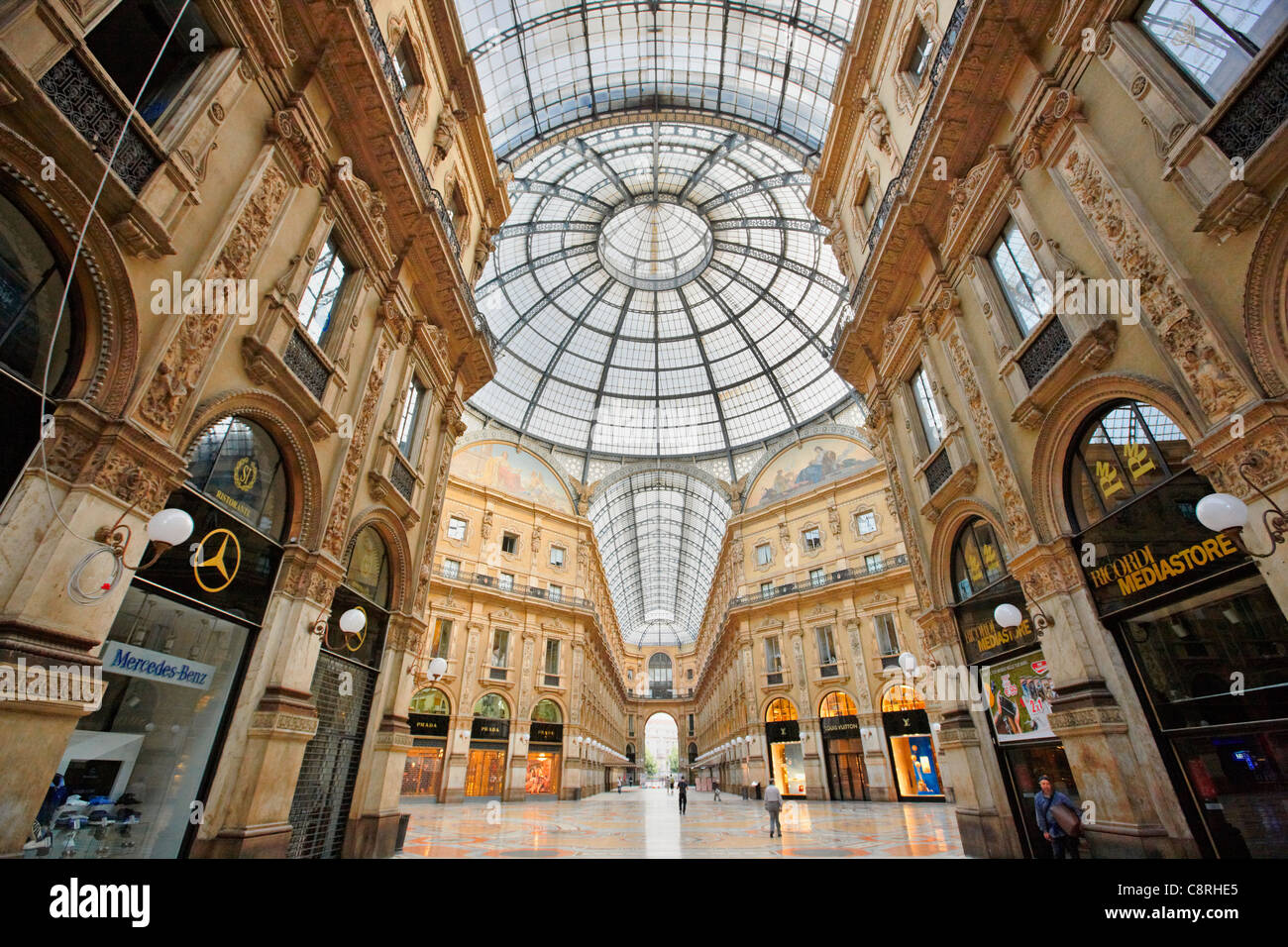Interior and transparent roof of the Vittorio Emanuele II Gallery. Milan, Italy. Stock Photo