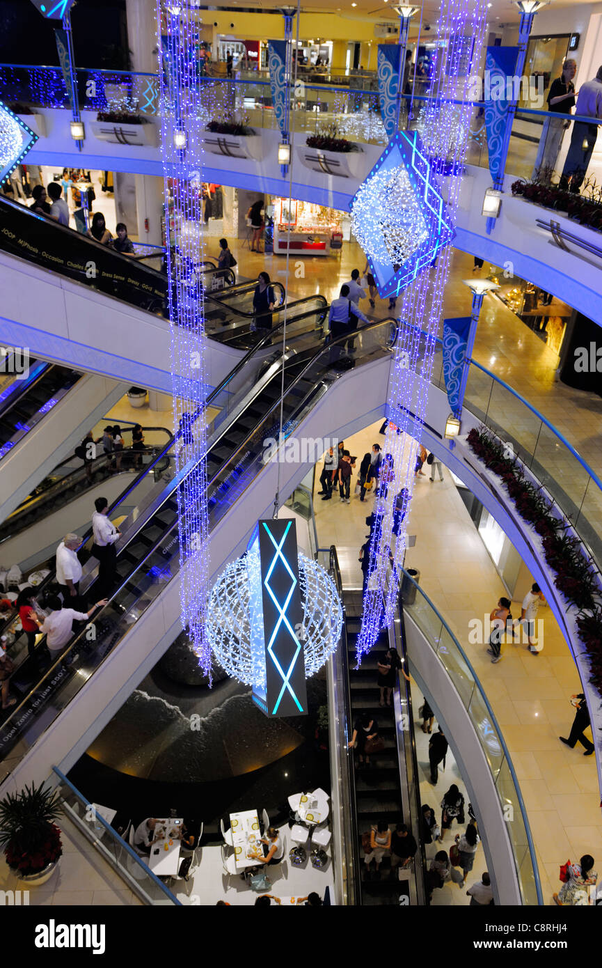 Raffles City shopping Mall, Singapore, with Christmas decorations Stock Photo