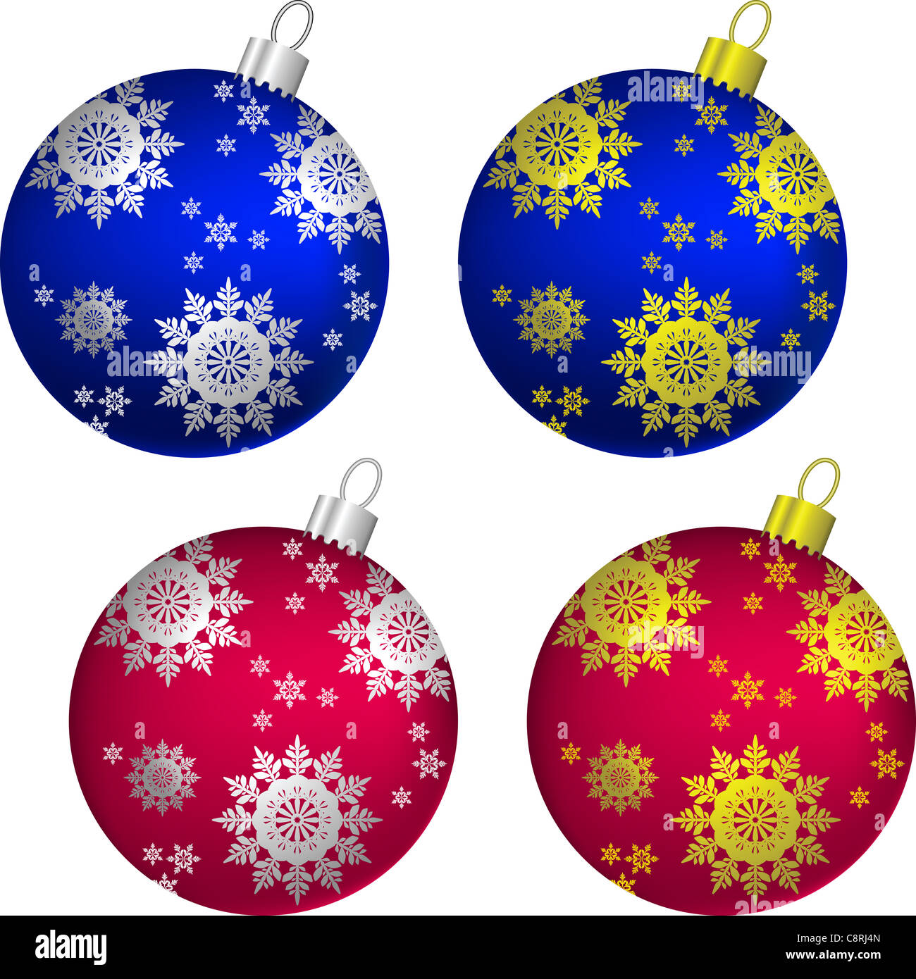 set of blue and red shiny balls of Christmas decorated with gold and ...