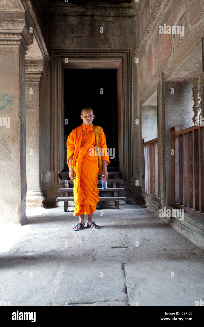 Cambodian monk at Angkor Wat Stock Photo